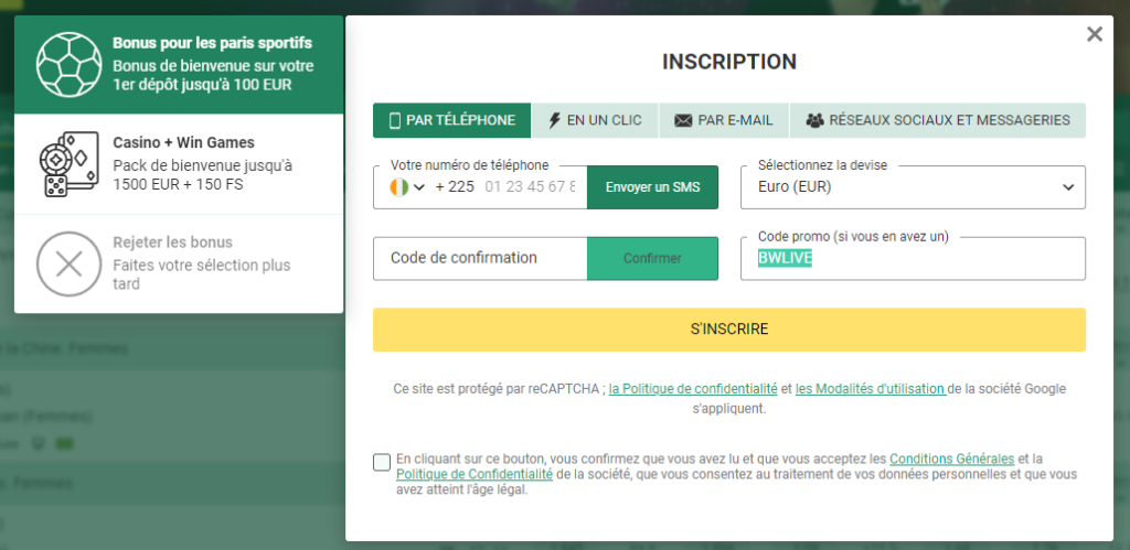 Code promo Betwinner pour l'inscription